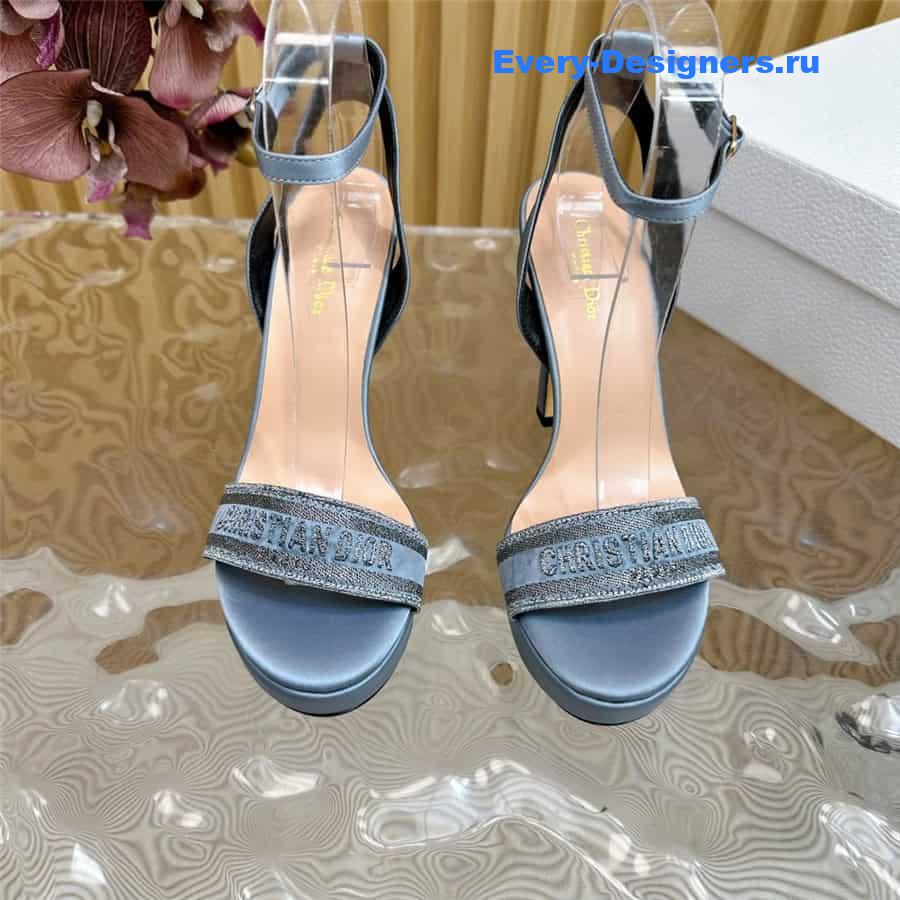 Dway Blue Cotton Embroidered Heeled Sandals