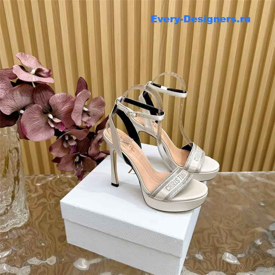 Dway Silver Cotton Embroidered Heeled Sandals