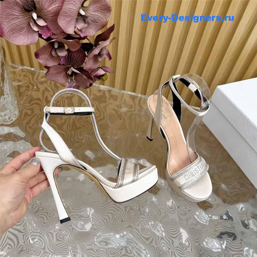 Dway Silver Cotton Embroidered Heeled Sandals