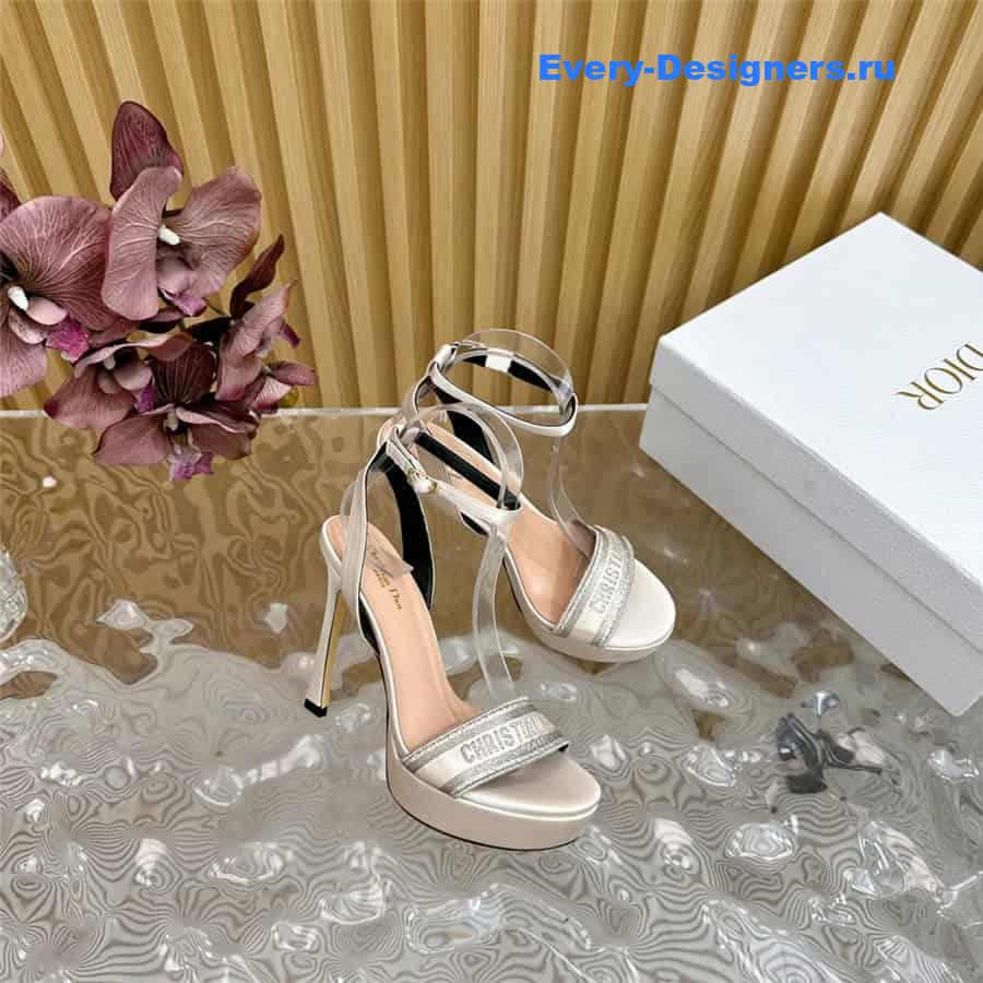 Dway Silver Cotton Embroidered Heeled Sandals