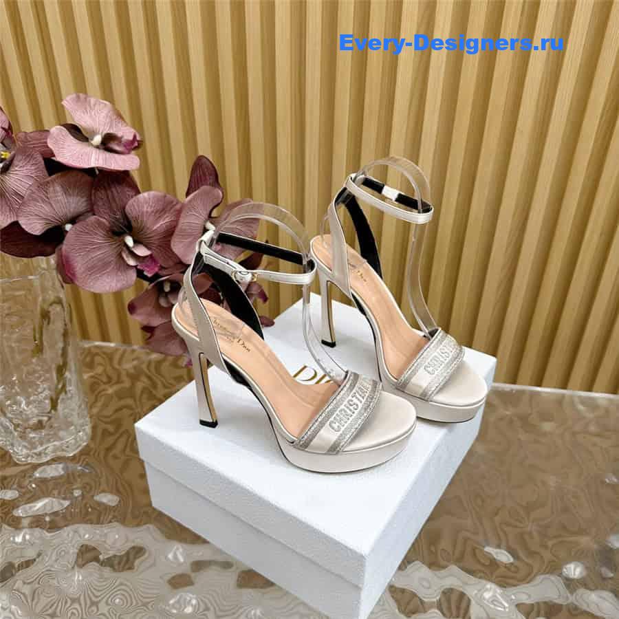 Dway Silver Cotton Embroidered Heeled Sandals