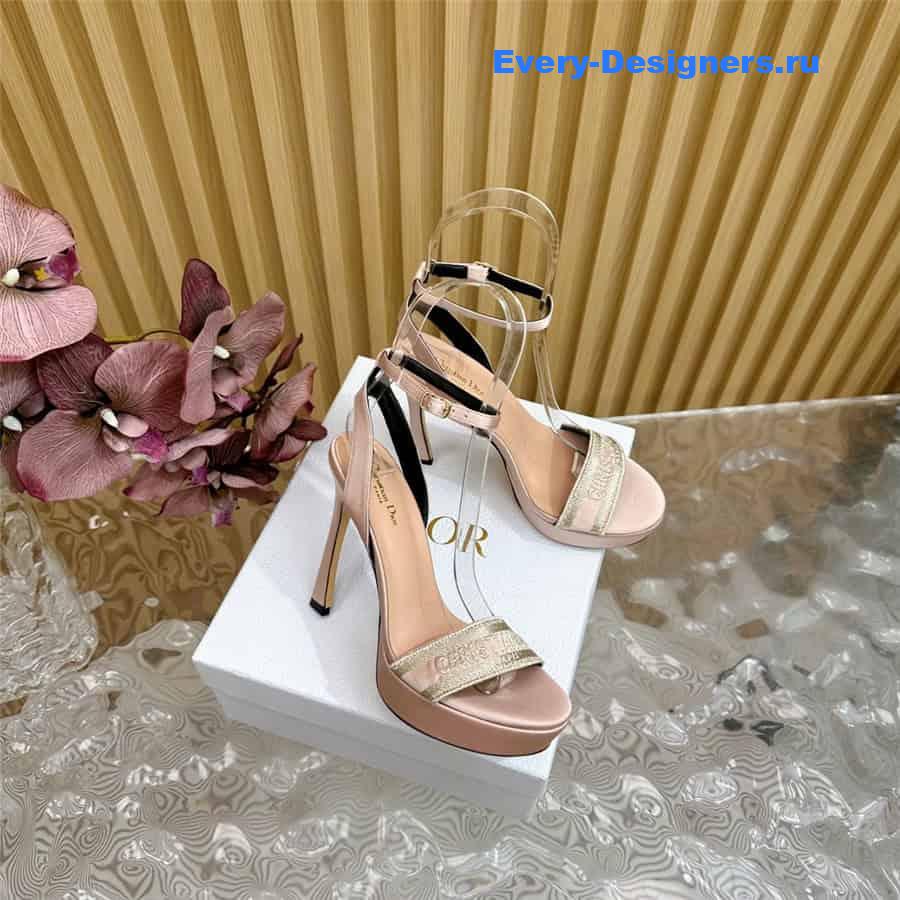 Dway Gold-Tone Cotton Embroidered Heeled Sandals