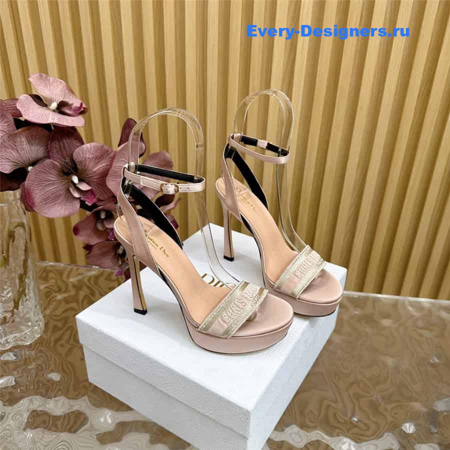 Dway Gold-Tone Cotton Embroidered Heeled Sandals