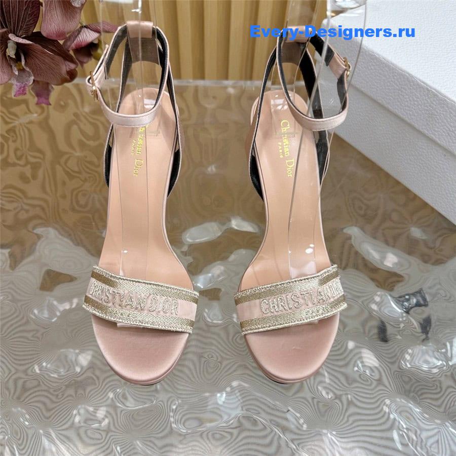 Dway Gold-Tone Cotton Embroidered Heeled Sandals