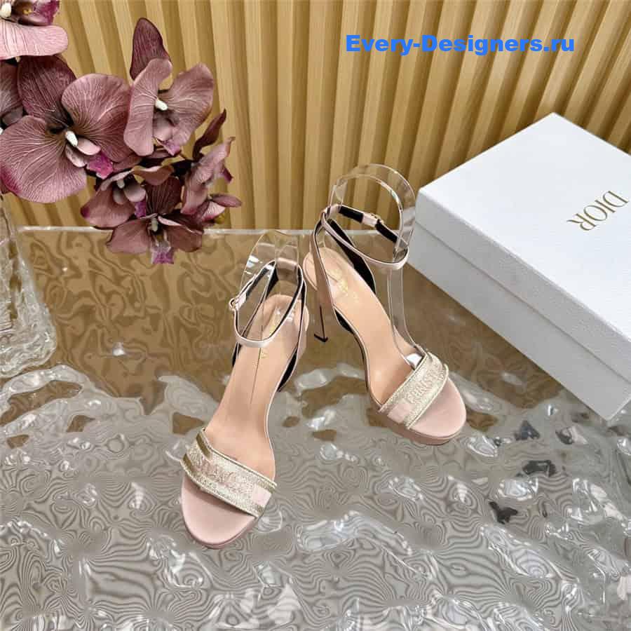 Dway Gold-Tone Cotton Embroidered Heeled Sandals