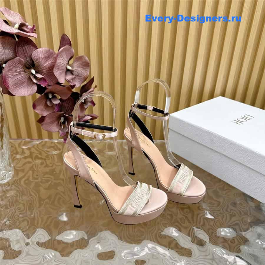 Dway Gold-Tone Cotton Embroidered Heeled Sandals