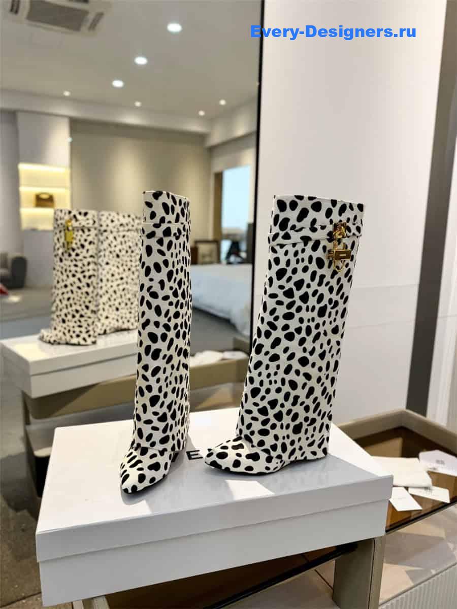 Givenchy Shark Lock Leopard Knee-High Boots