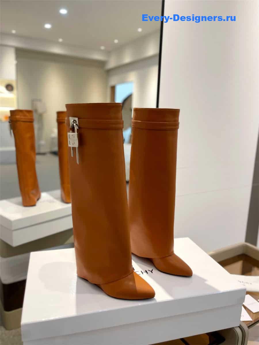 Givenchy Shark Lock Brown Leather Knee-High Boots