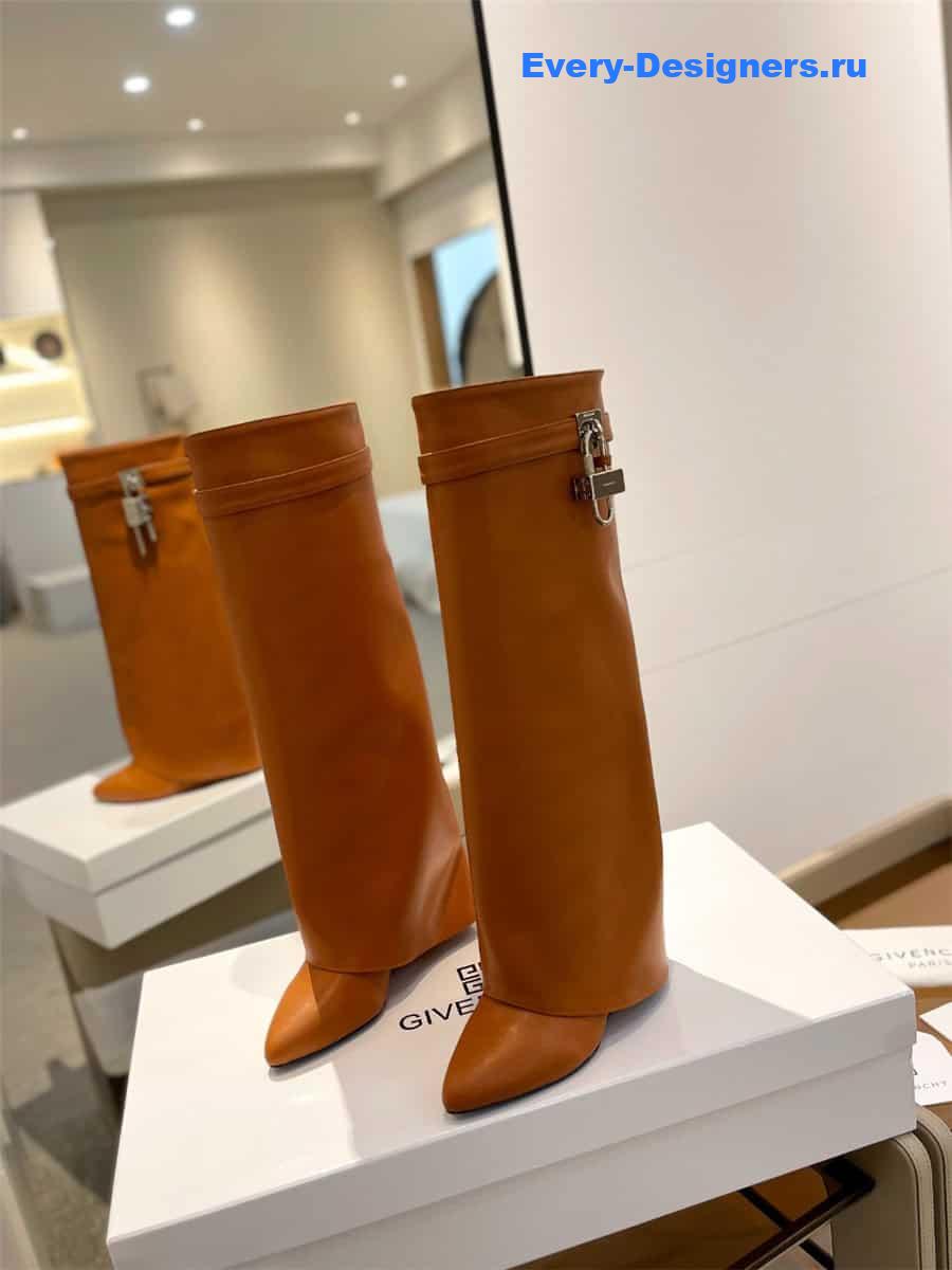 Givenchy Shark Lock Brown Leather Knee-High Boots