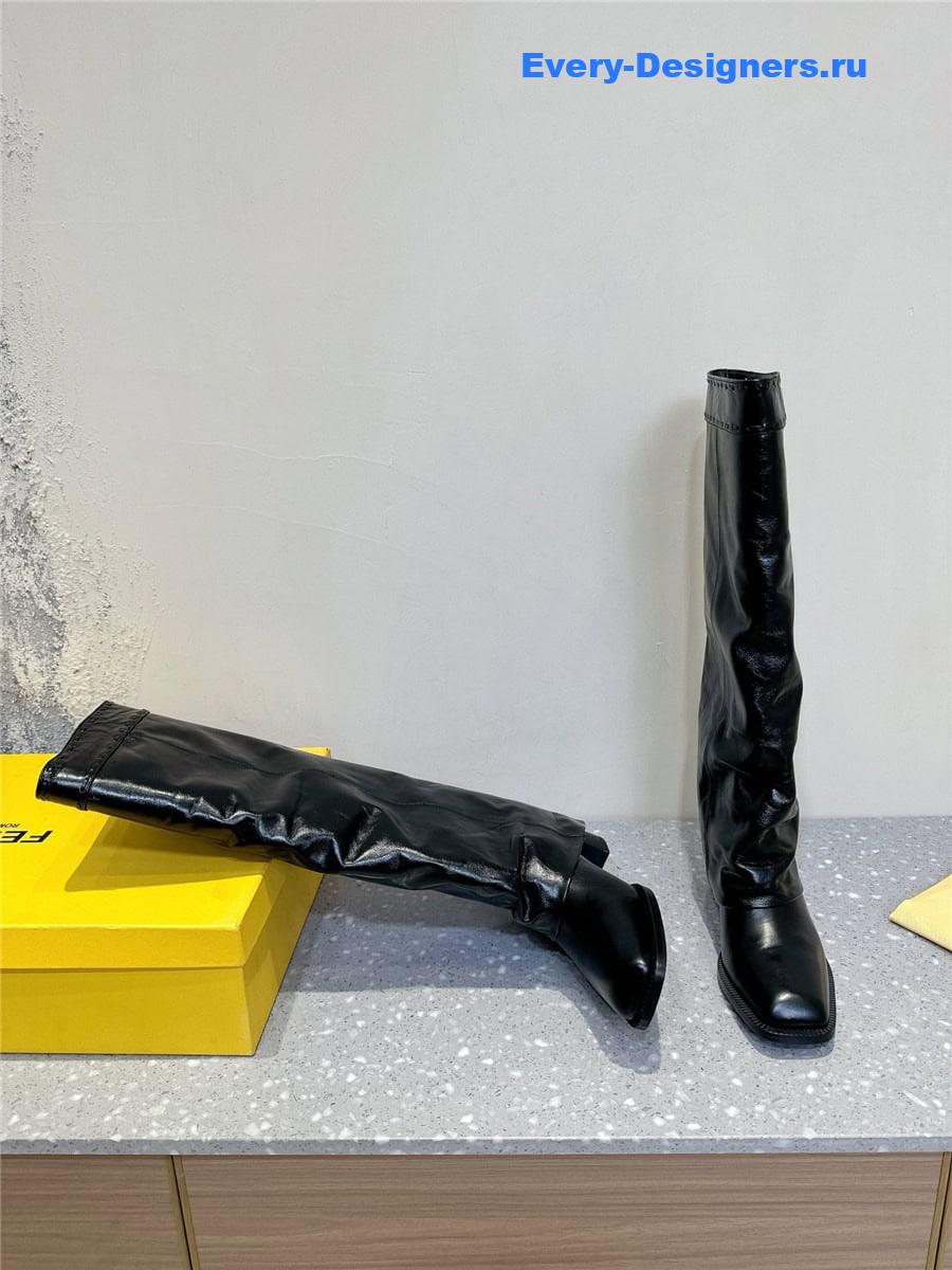 F**di show black leather high-heeled boots