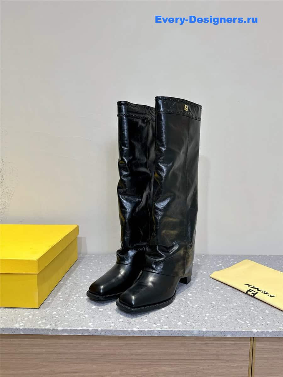 F**di show black leather high-heeled boots