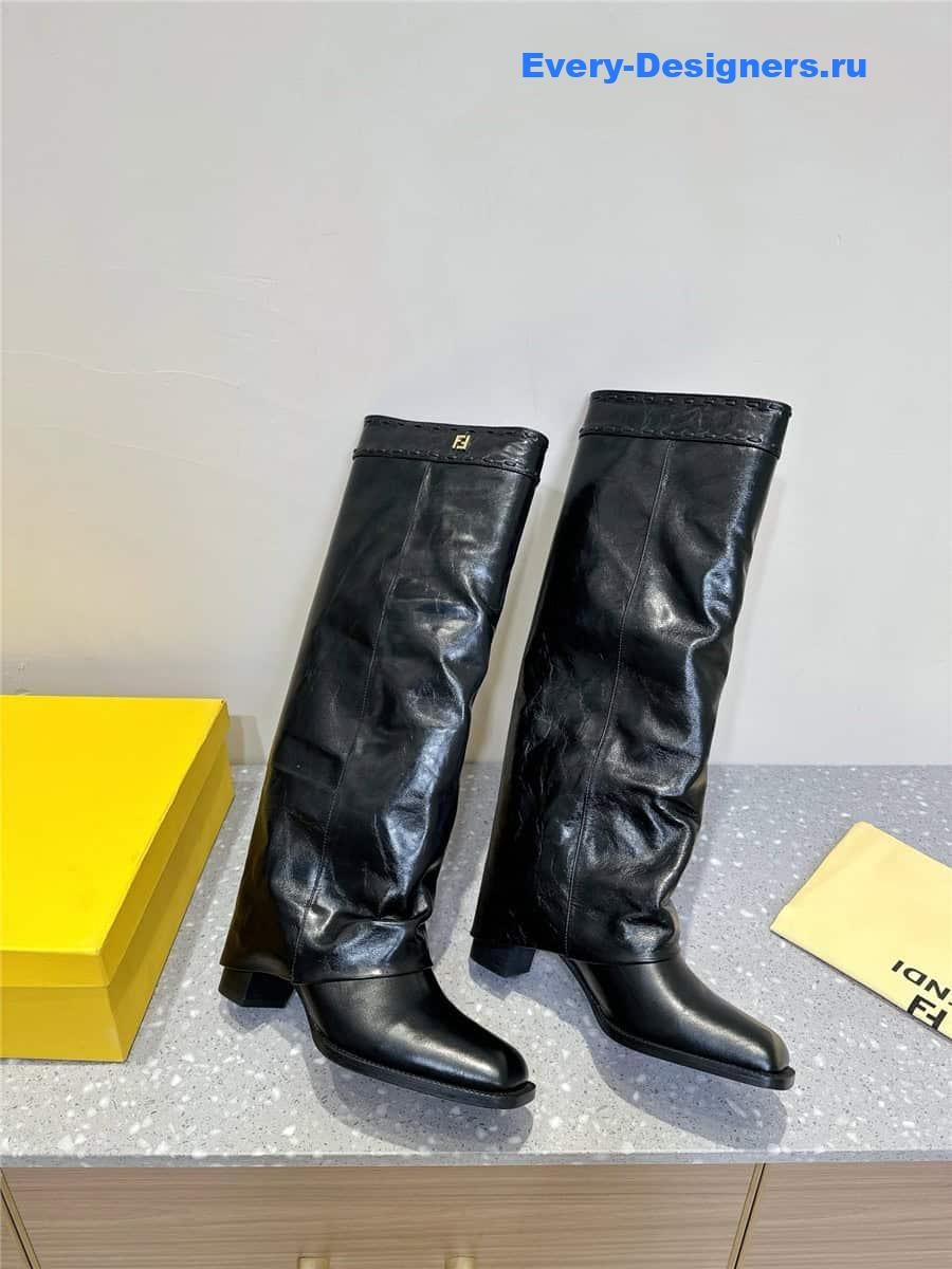 F**di show black leather high-heeled boots