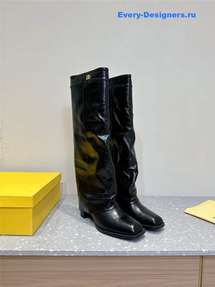 F**di show black leather high-heeled boots