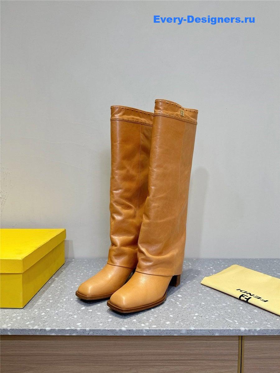 F**di brown leather high-heeled boots