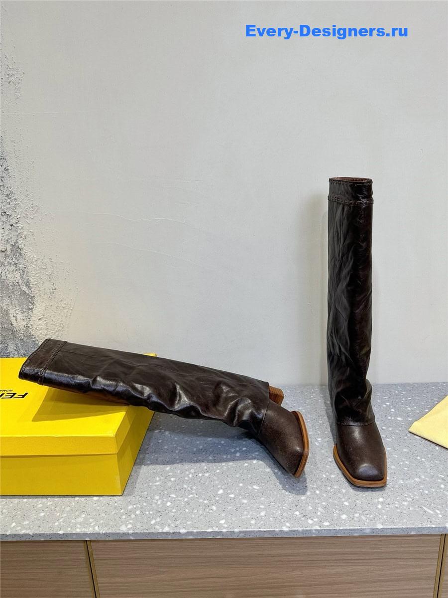 F**di burgundy leather high-heeled boots