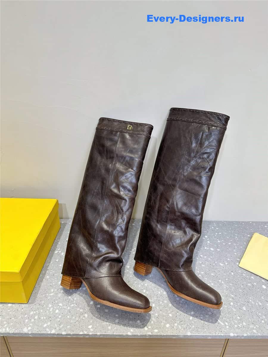 F**di burgundy leather high-heeled boots