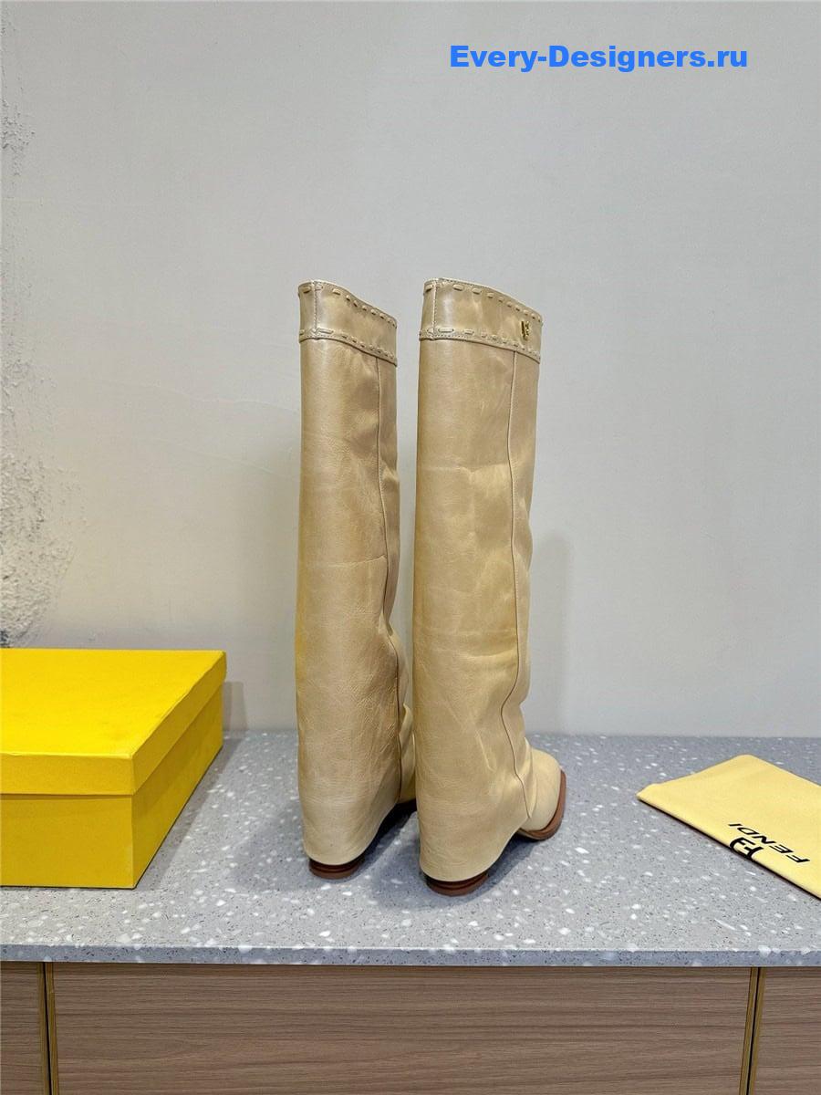 F**di beige leather high-heeled boots