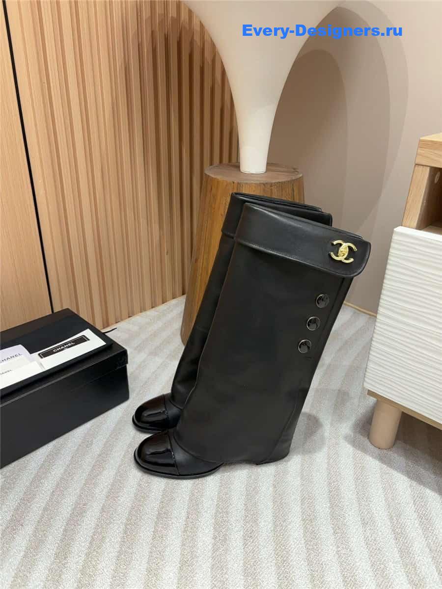 Ch**el leather foldover logo high boots