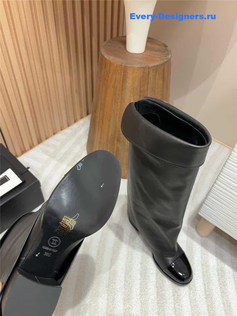 Ch**el leather foldover logo high boots