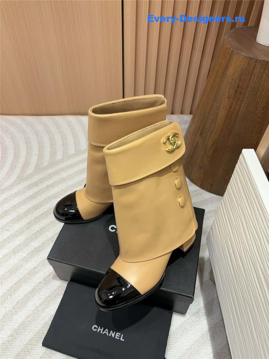 Ch**el brown leather foldover logo boots