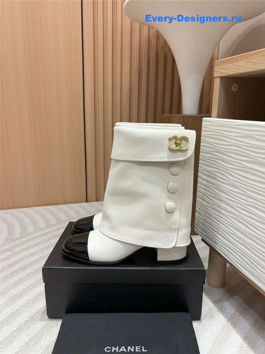 Ch**el white leather foldover logo boots