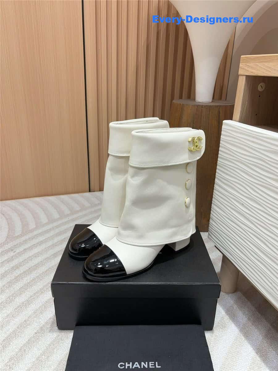 Ch**el white leather foldover logo boots