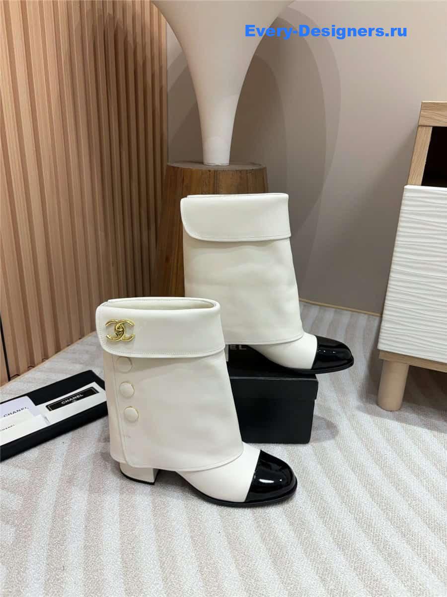 Ch**el white leather foldover logo boots