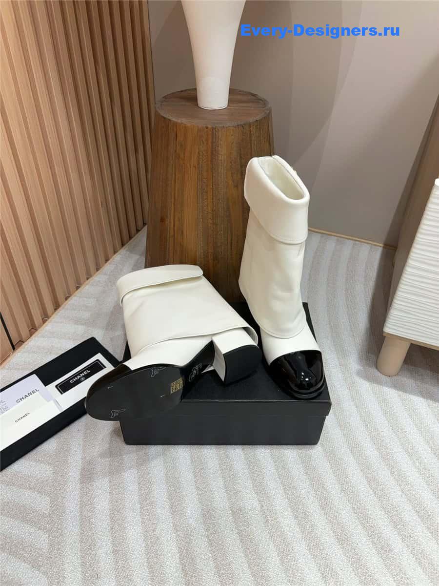 Ch**el white leather foldover logo boots