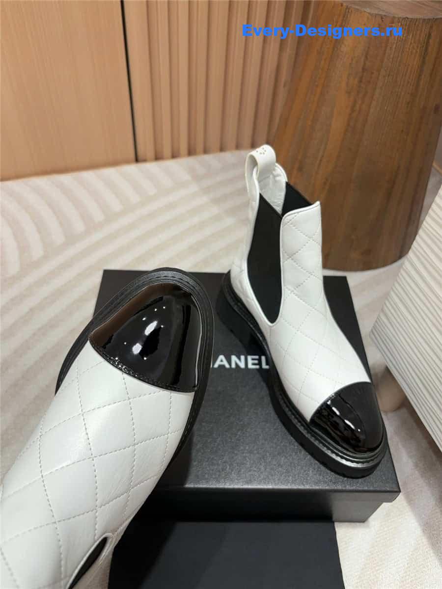 Ch**el white calfskin patent cap toe quilted ankle boots