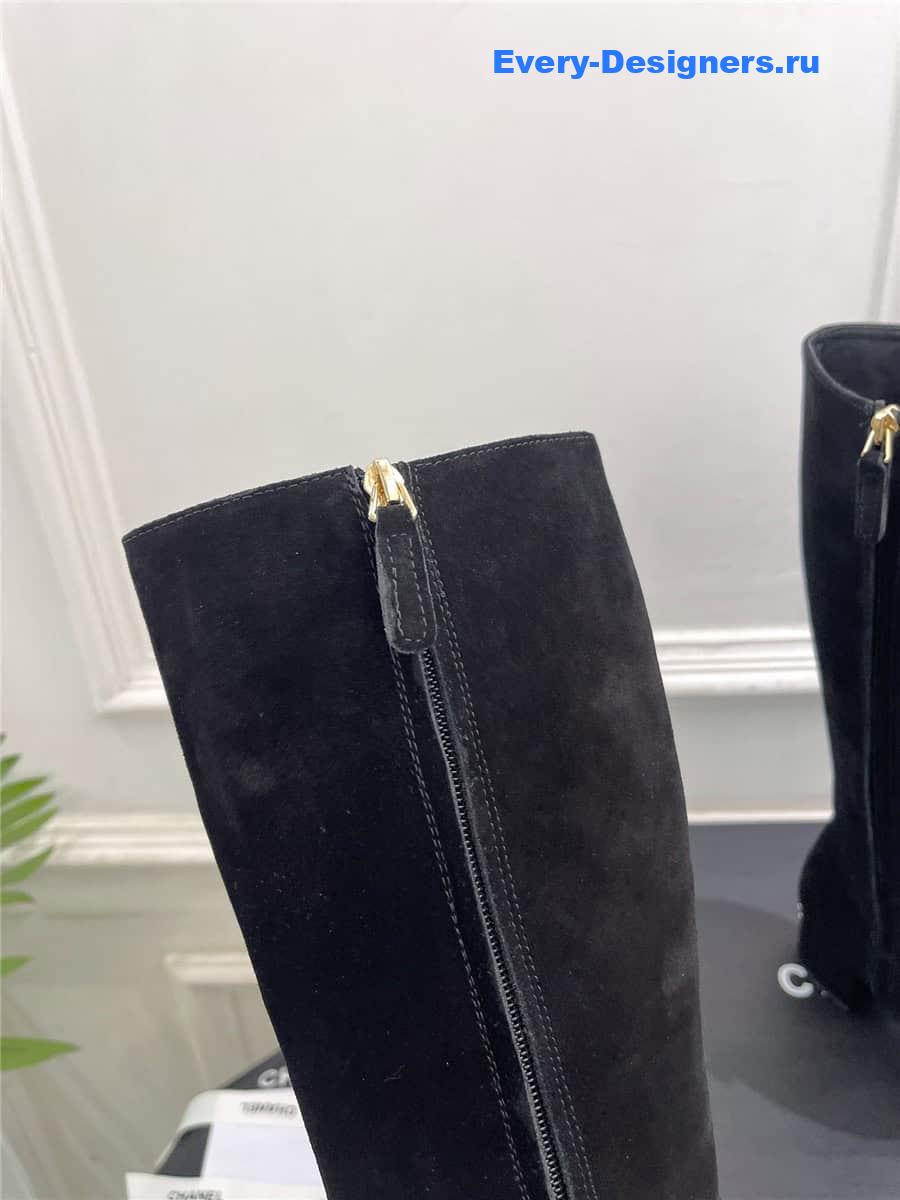 Ch**el black suede leather heeled boots