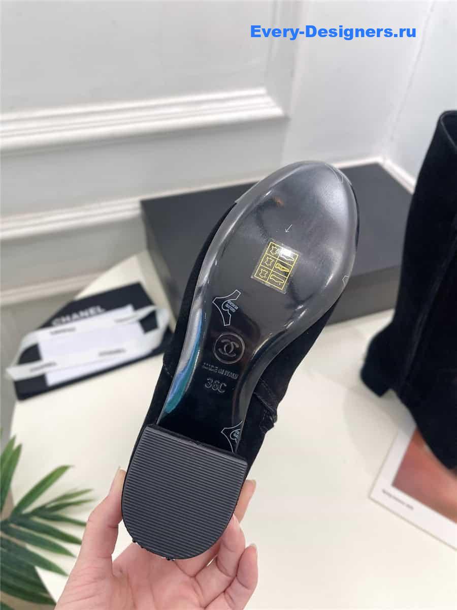 Ch**el black suede leather heeled boots