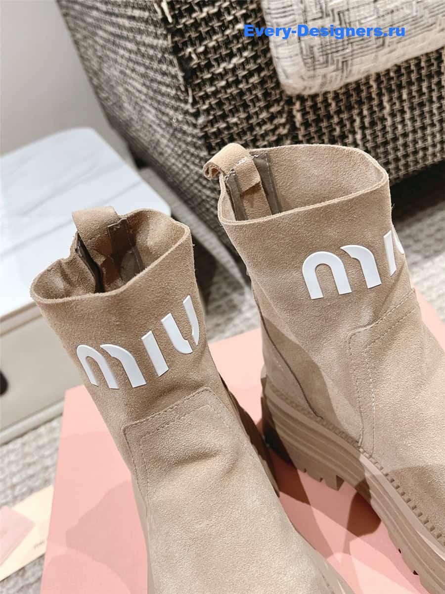 Miu Miu Logo Beige Sedue Platform Ankle Boot