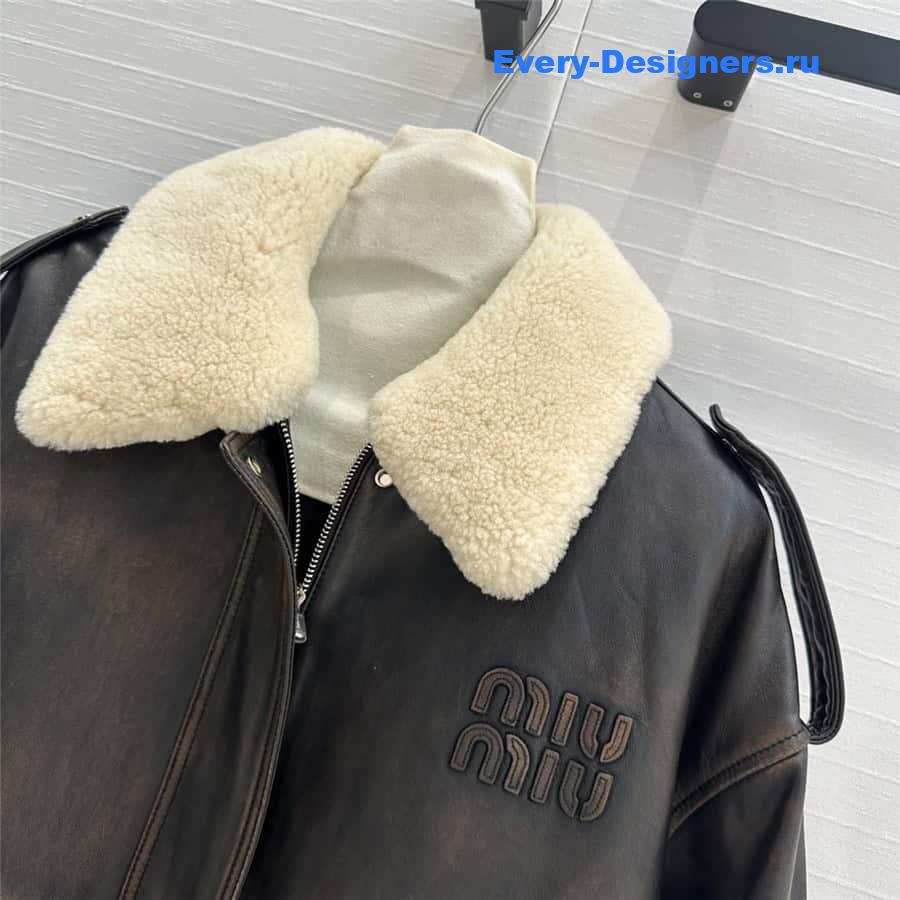 M1um1u genuine leather padded jacket