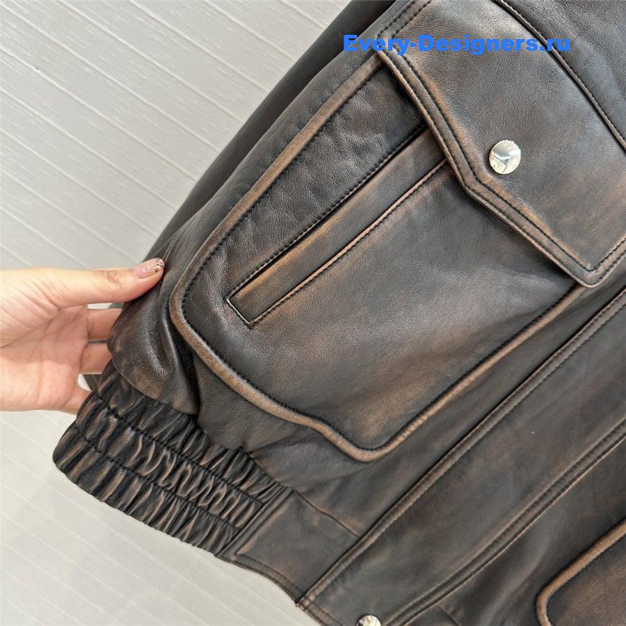 M1um1u genuine leather padded jacket