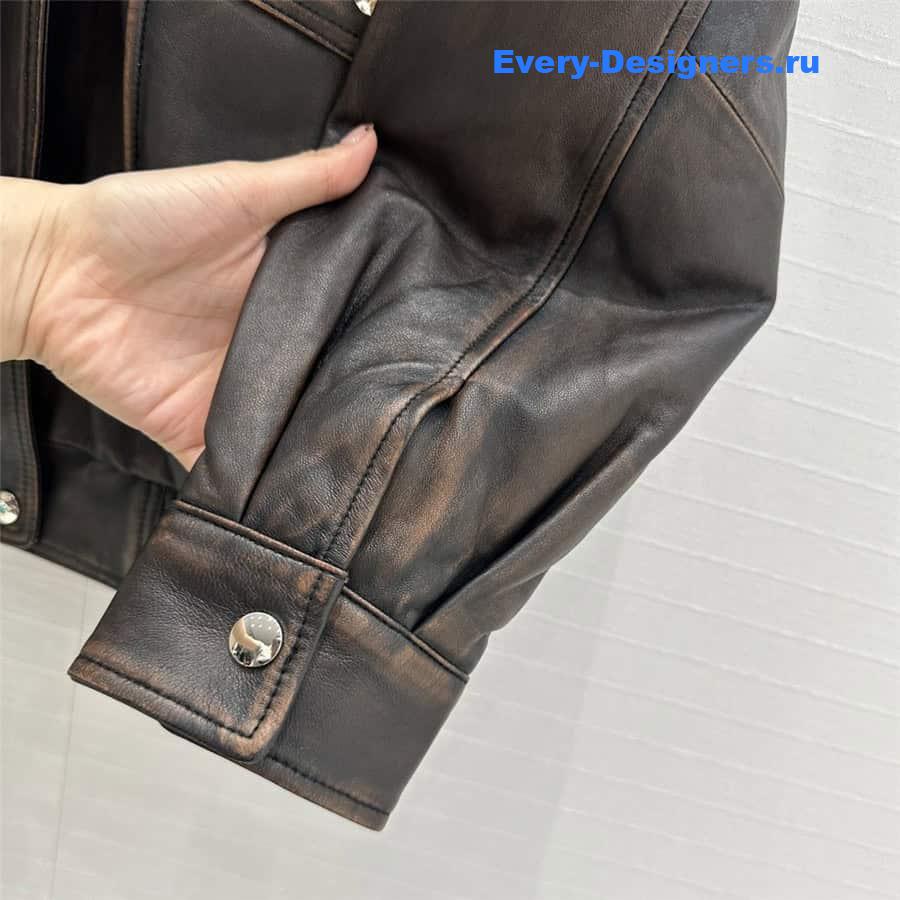 M1um1u genuine leather padded jacket