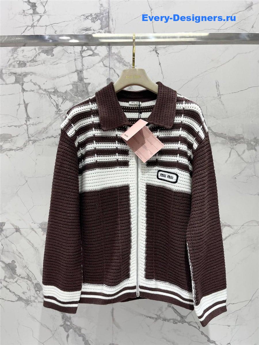 M1um1u colorblock lapel knitted jacket