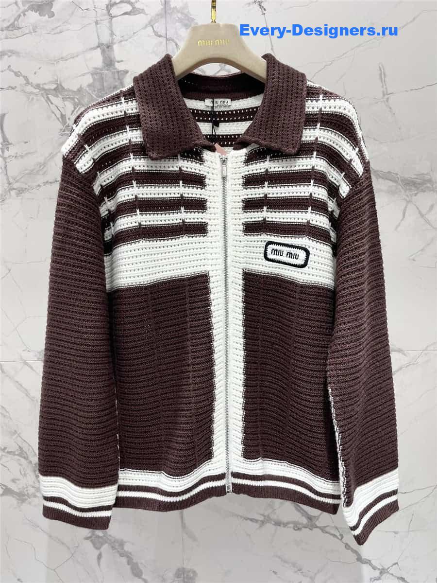 M1um1u colorblock lapel knitted jacket