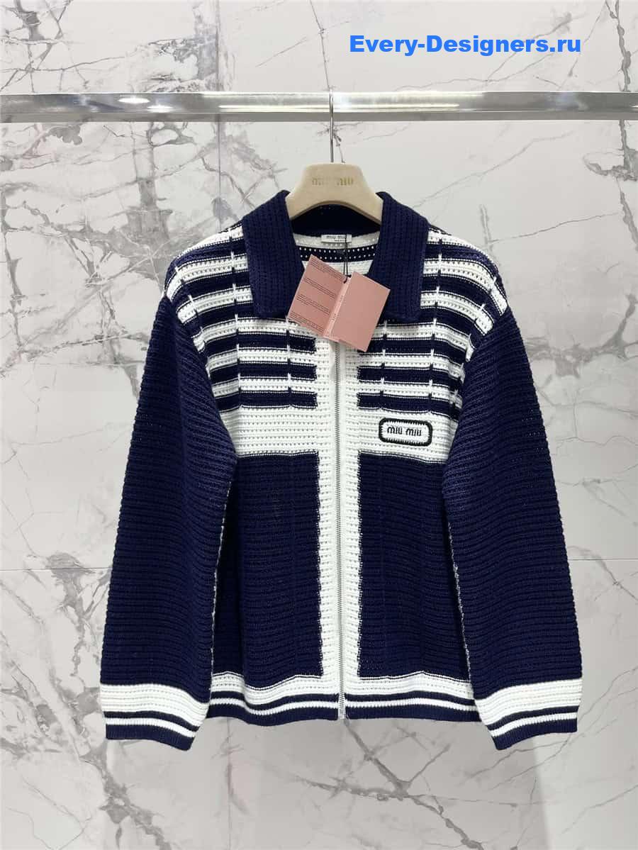 M1um1u colorblock lapel knitted jacket