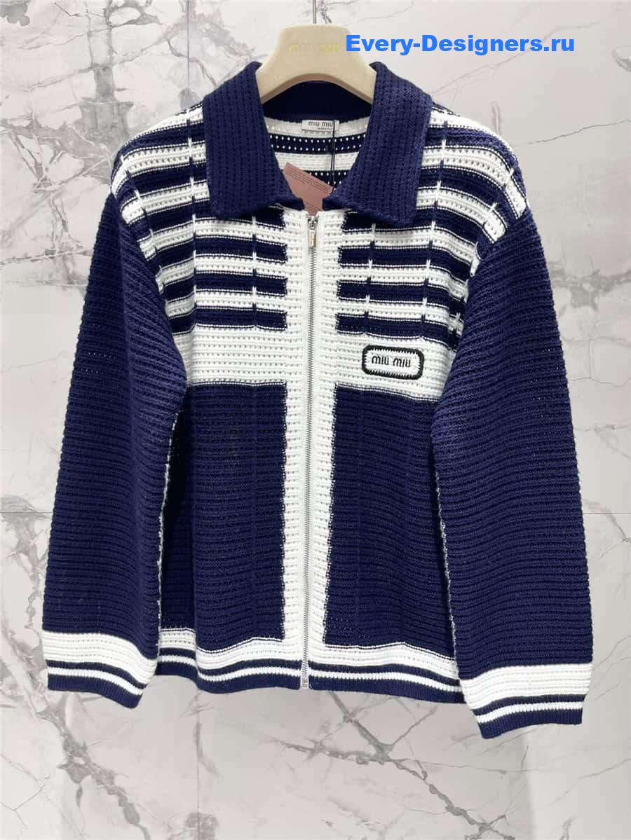 M1um1u colorblock lapel knitted jacket
