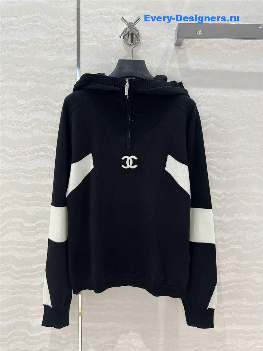 CC Half-Zip Logo Knit Hoodie Black