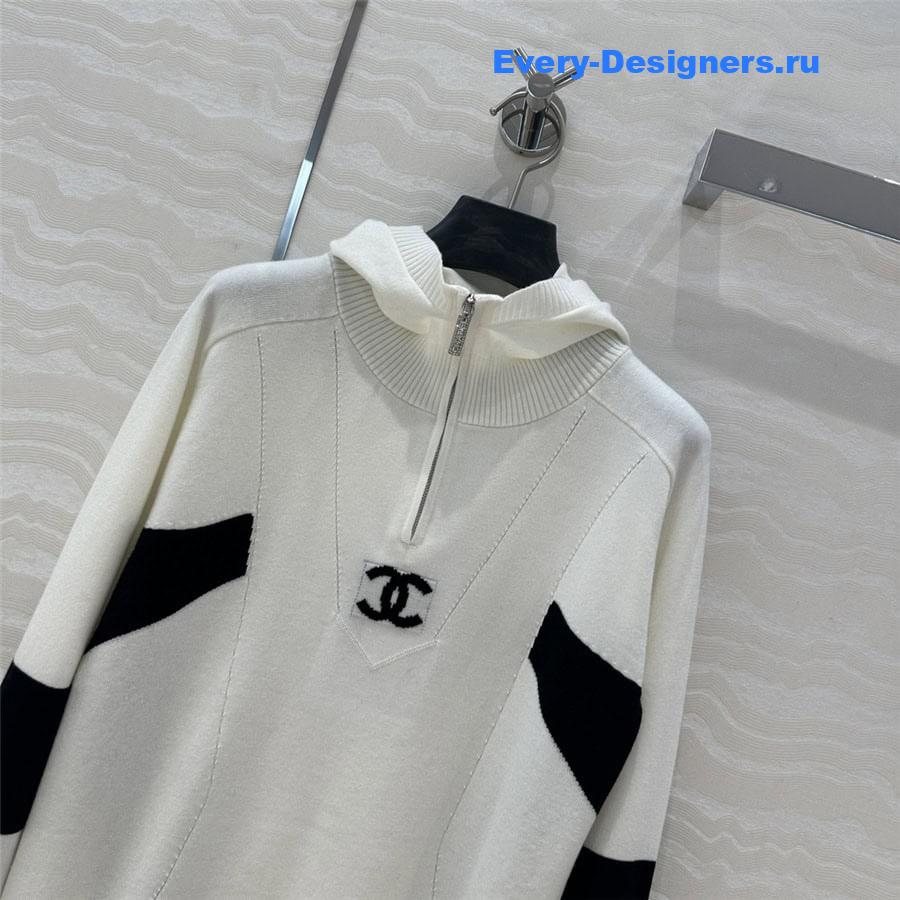 CC Half-Zip Logo Knit Hoodie White