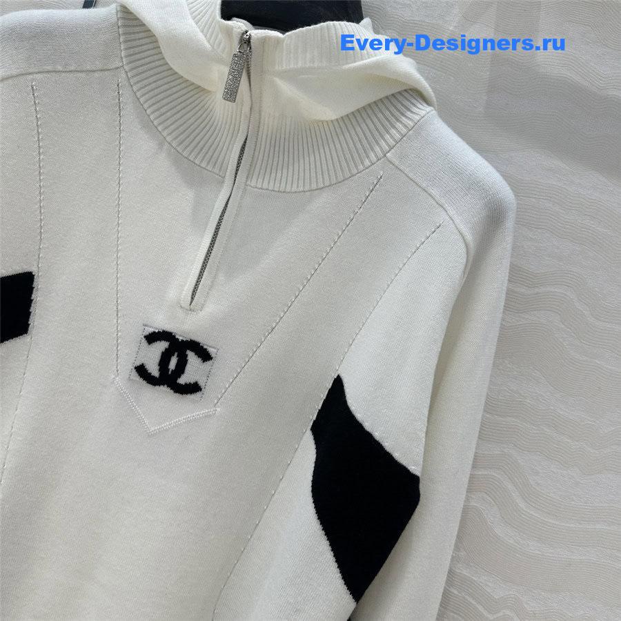 CC Half-Zip Logo Knit Hoodie White
