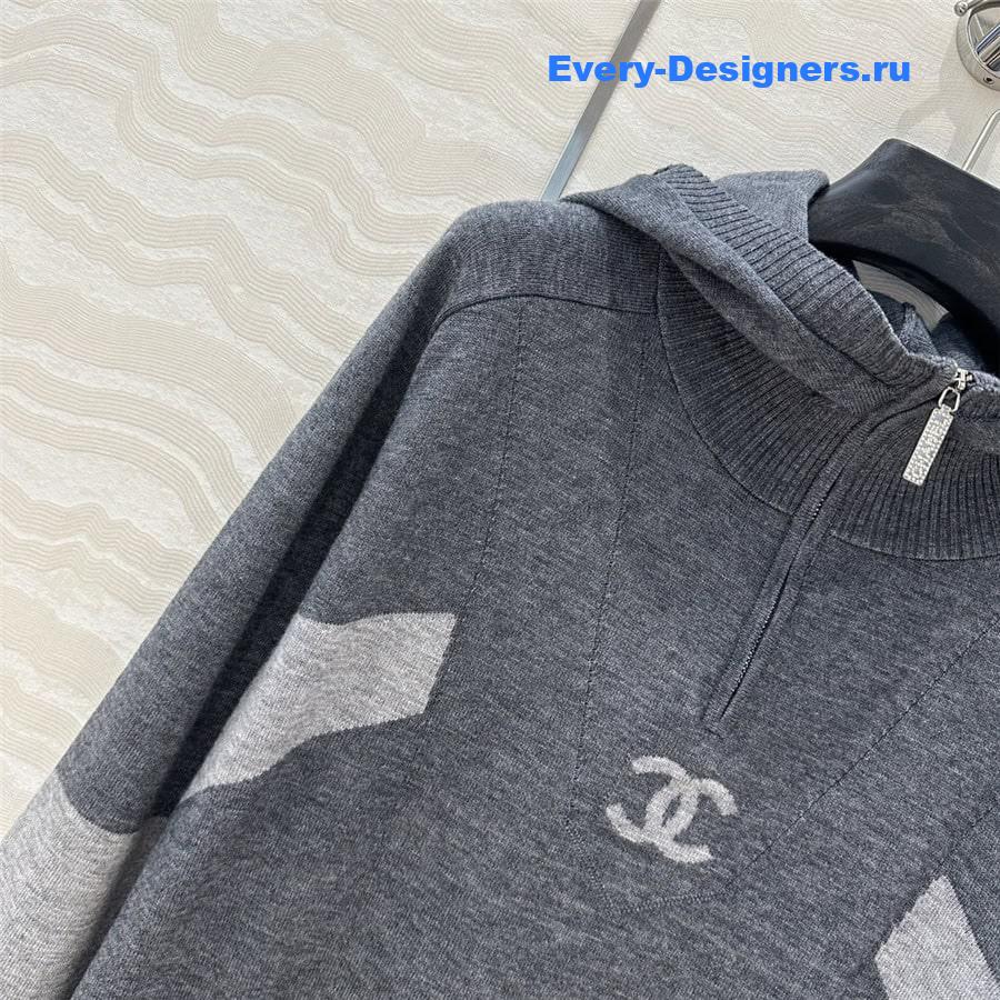 CC Half-Zip Logo Knit Hoodie Grey