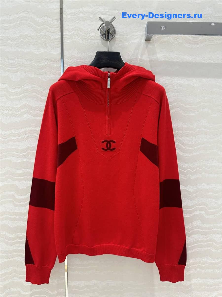 CC Half-Zip Logo Knit Hoodie Red