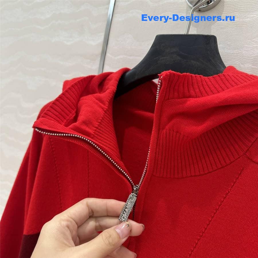 CC Half-Zip Logo Knit Hoodie Red