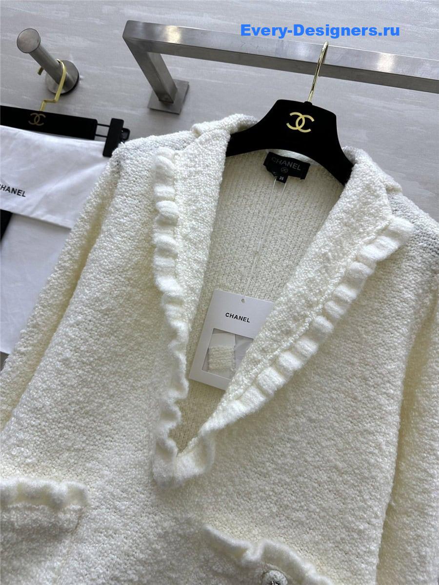 CC Ruffle Cashmere Cardigan White