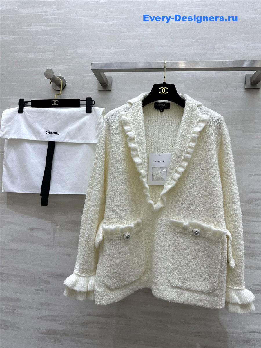 CC Ruffle Cashmere Cardigan White