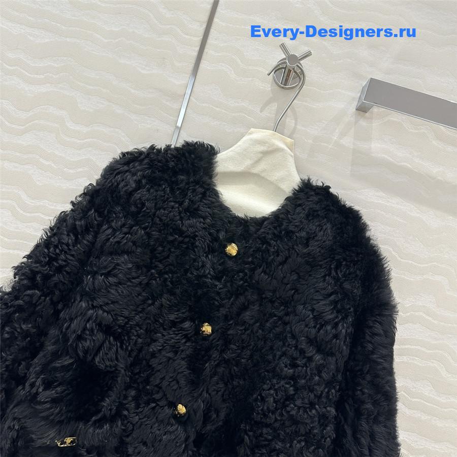 Ce1i*e black round fur tweed jacket
