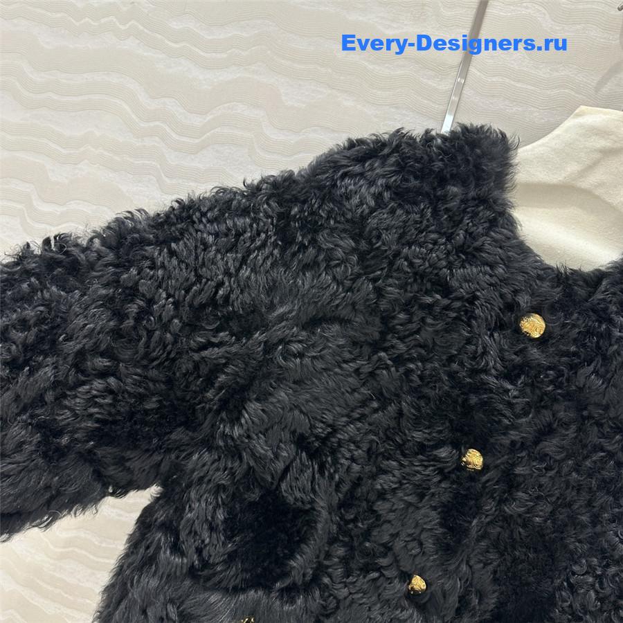 Ce1i*e black round fur tweed jacket