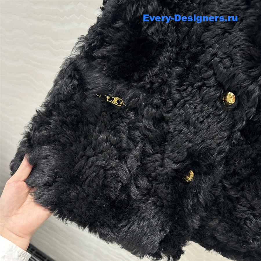 Ce1i*e black round fur tweed jacket